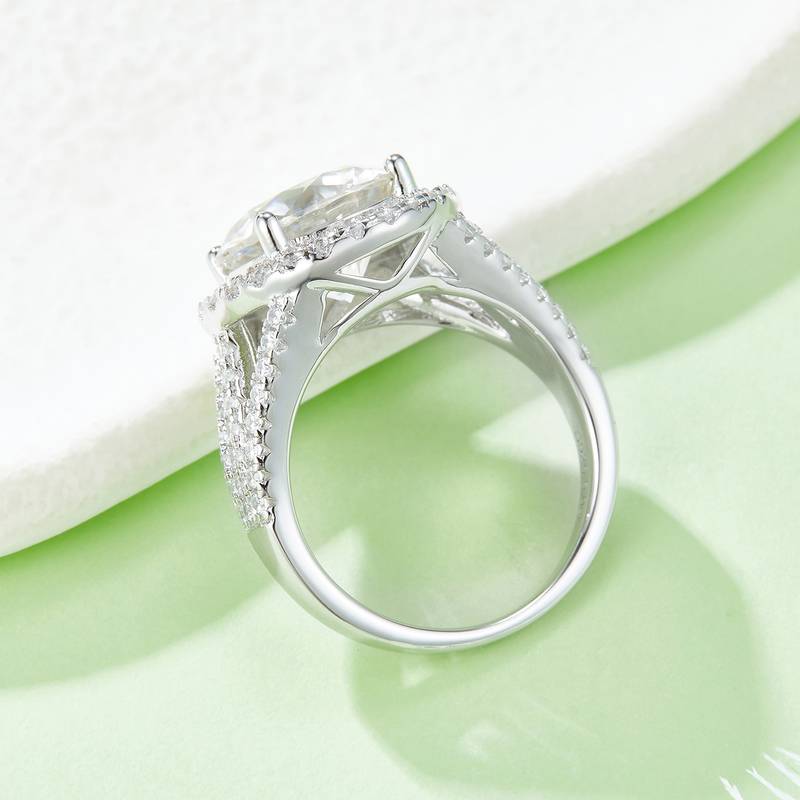 Classic圆包S925银镀白金MoissaniteWomen's Ring5.0ctD级